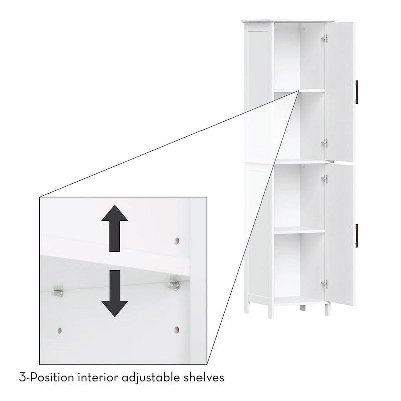 RiverRidge Monroe Tall Bathroom Storage Linen Cabinet and Organizer with Doors and Adjustable Shelves - White