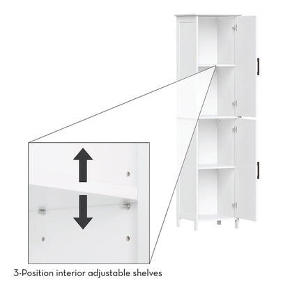 RiverRidge Monroe Tall Bathroom Storage Linen Cabinet and Organizer with Doors and Adjustable Shelves - White
