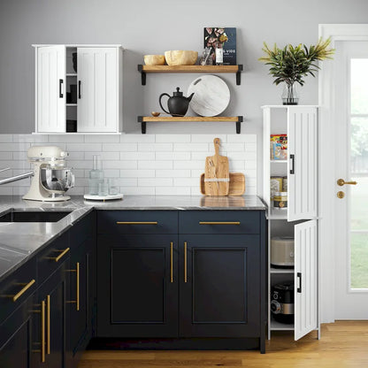 RiverRidge Monroe Tall Bathroom Storage Linen Cabinet and Organizer with Doors and Adjustable Shelves - White