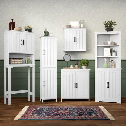 RiverRidge Monroe Tall Bathroom Storage Linen Cabinet and Organizer with Doors and Adjustable Shelves - White