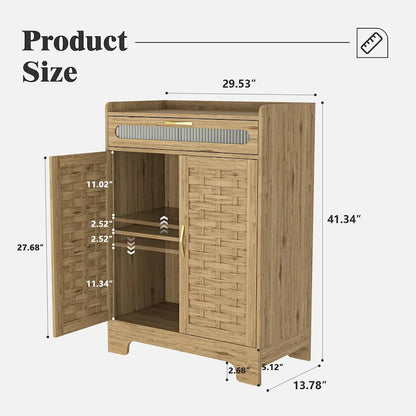 Modern Cabinet with Drawer and Adjustable Shelf, Barn Door Storage Cabinet for Kitchen, Dining Room, Bathroom, Entryway