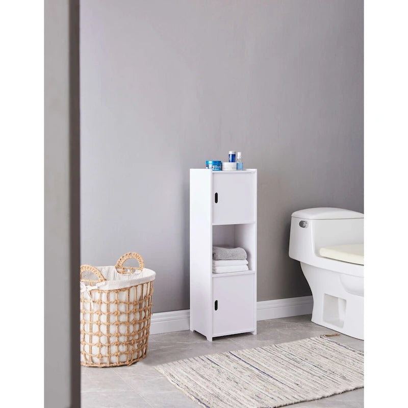 Bathroom Floor Storage Cabinet, Open Shelve with Doors, White
