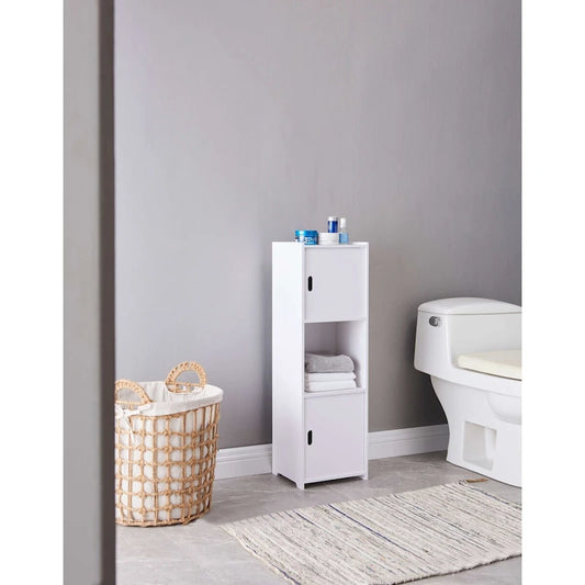 Bathroom Floor Storage Cabinet, Open Shelve with Doors, White