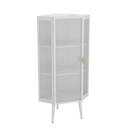 Floor Coner Cabinet, 3 Tiers with Tempered Glass Doors and Storage Shelves