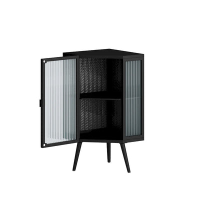 Floor Coner Cabinet, 3 Tiers with Tempered Glass Doors and Storage Shelves