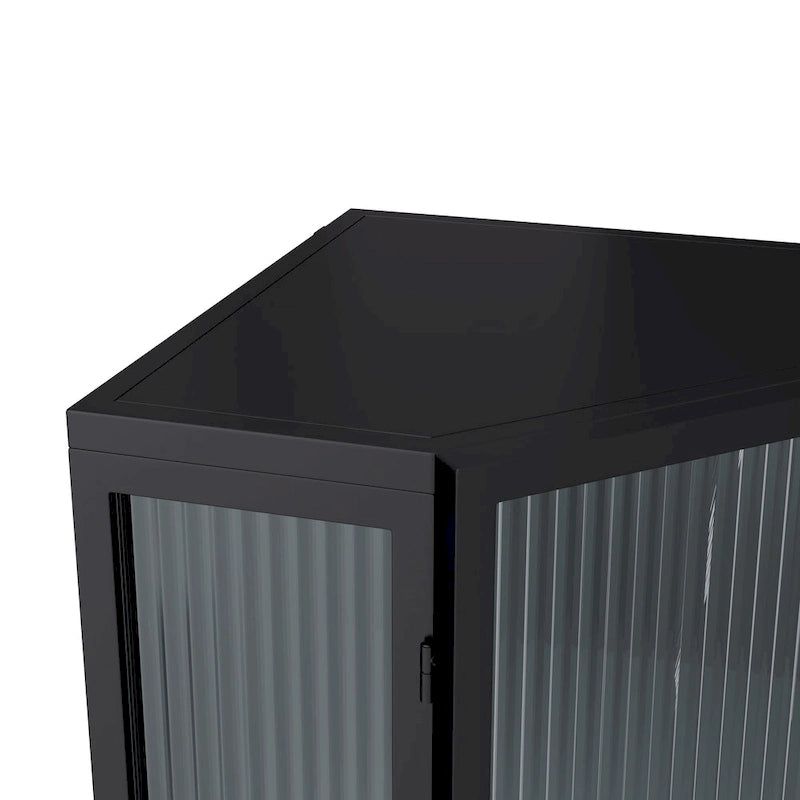 Floor Coner Cabinet, 3 Tiers with Tempered Glass Doors and Storage Shelves