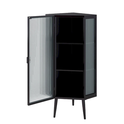 Floor Coner Cabinet, 3 Tiers with Tempered Glass Doors and Storage Shelves