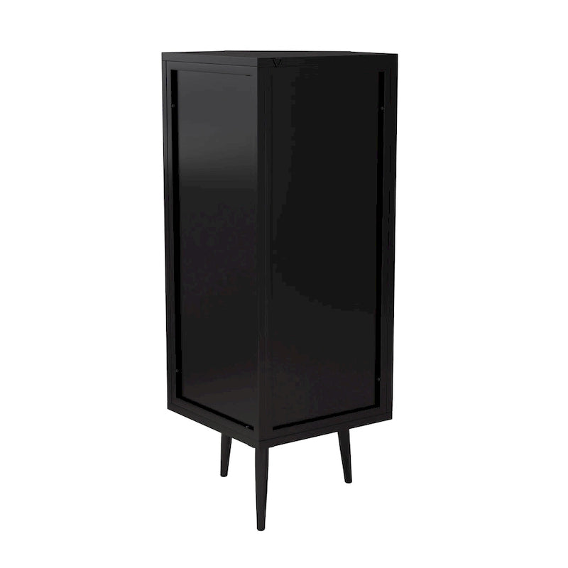 Floor Coner Cabinet, 3 Tiers with Tempered Glass Doors and Storage Shelves
