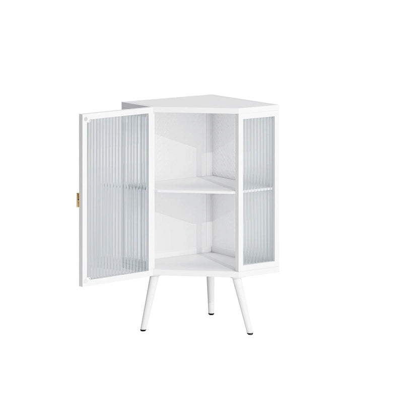 Floor Coner Cabinet, 3 Tiers with Tempered Glass Doors and Storage Shelves
