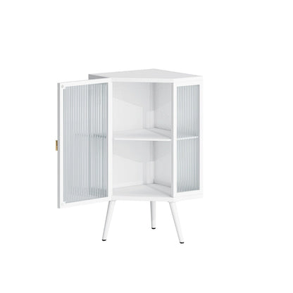 Floor Coner Cabinet, 3 Tiers with Tempered Glass Doors and Storage Shelves