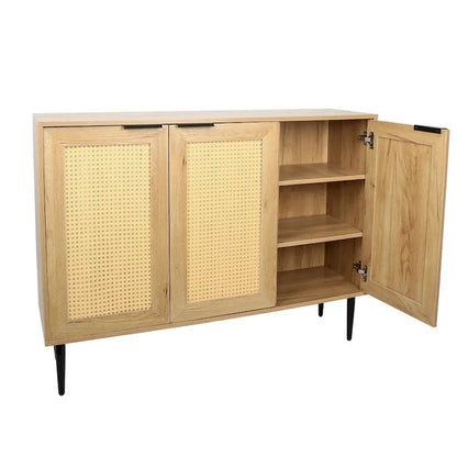 47.24  Wooden Storage Cabinet with 3 Rattan Doors and 3 Shelves