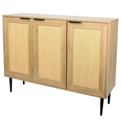 47.24  Wooden Storage Cabinet with 3 Rattan Doors and 3 Shelves
