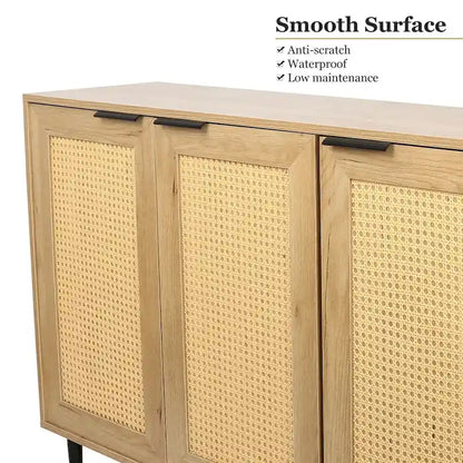 47.24  Wooden Storage Cabinet with 3 Rattan Doors and 3 Shelves