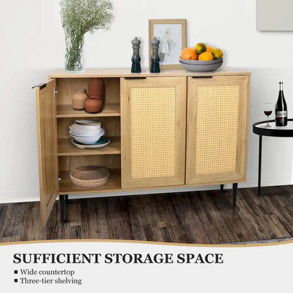 47.24  Wooden Storage Cabinet with 3 Rattan Doors and 3 Shelves