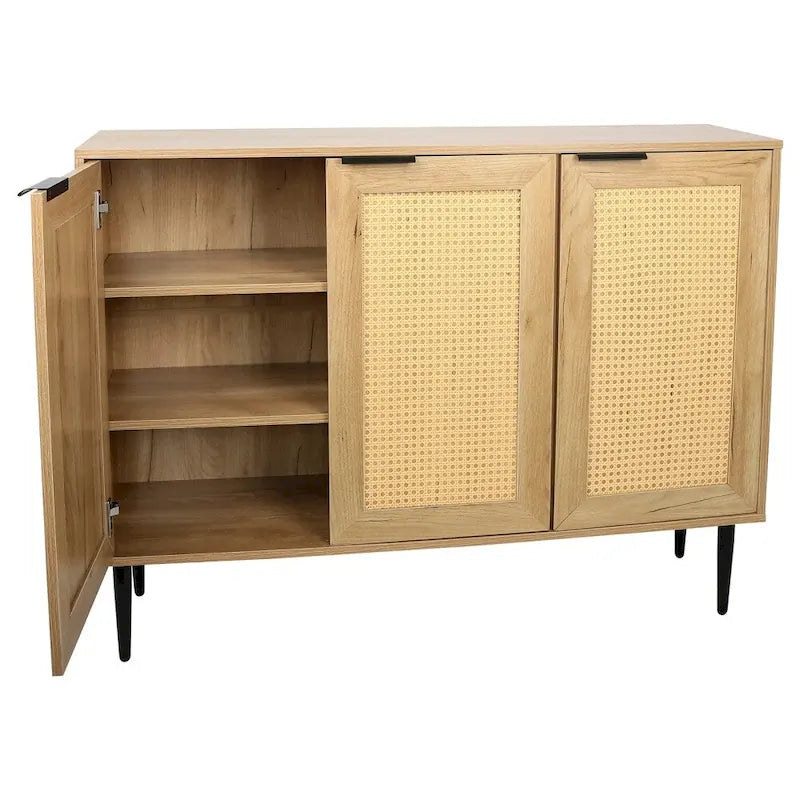 47.24  Wooden Storage Cabinet with 3 Rattan Doors and 3 Shelves