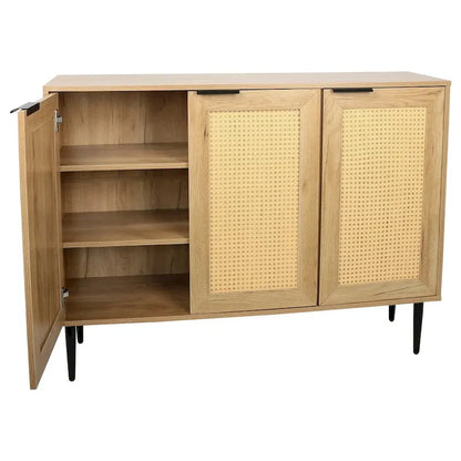 47.24  Wooden Storage Cabinet with 3 Rattan Doors and 3 Shelves