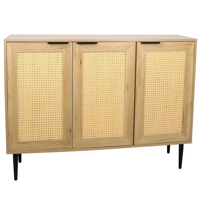 47.24  Wooden Storage Cabinet with 3 Rattan Doors and 3 Shelves
