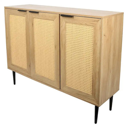 47.24  Wooden Storage Cabinet with 3 Rattan Doors and 3 Shelves