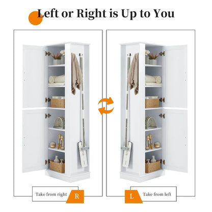 Tall Bathroom Storage Cabinet, Freestanding Storage Cabinet with Hook and Adjustable Shelf, MDF Board, White