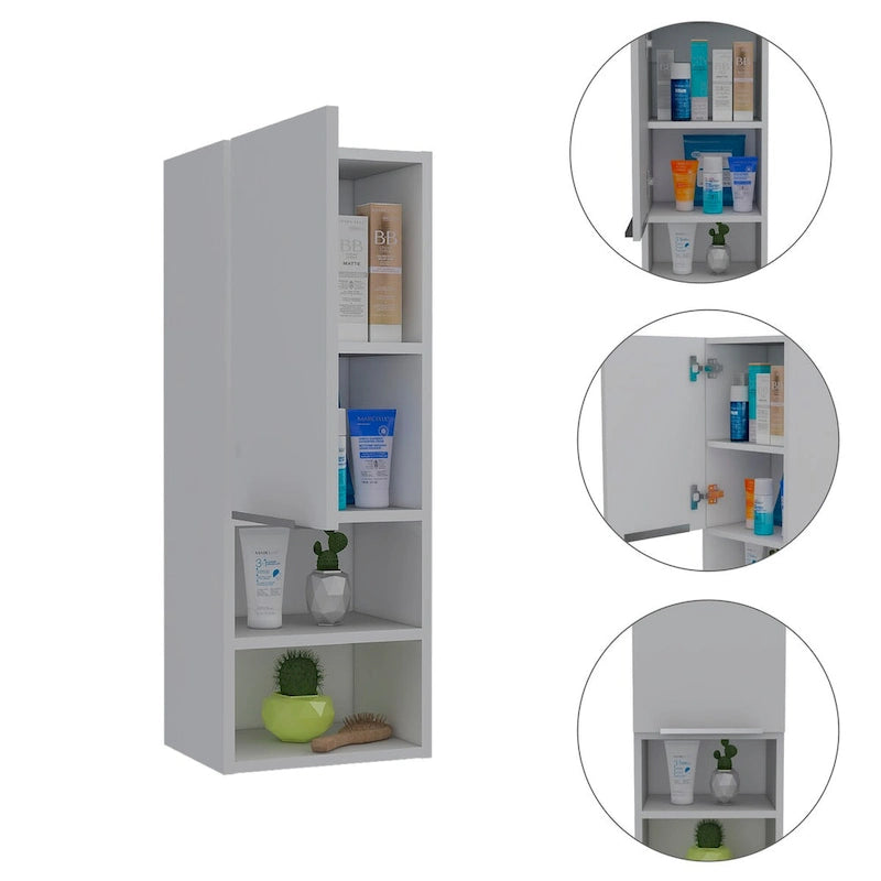 Mila Bathroom Cabinet, Two Internal Shelves, Two External Shelves, Single Door -White