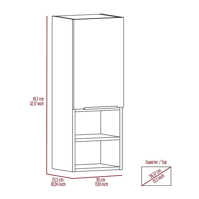 Mila Bathroom Cabinet, Two Internal Shelves, Two External Shelves, Single Door -White