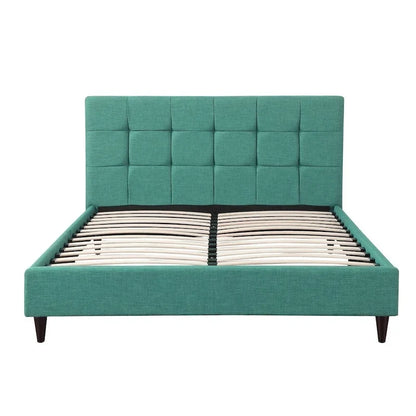 Modern Upholstered Square Stitched Platform Bed with Wooden Slats