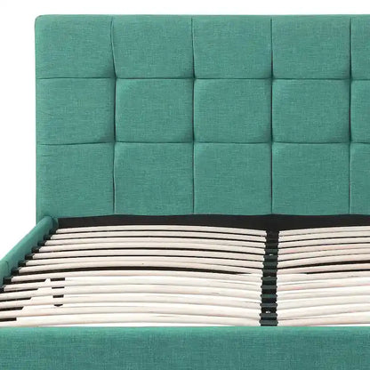Modern Upholstered Square Stitched Platform Bed with Wooden Slats