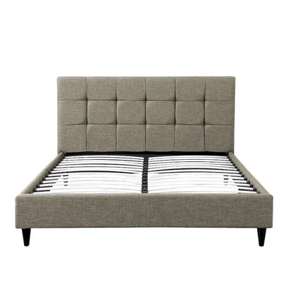 Modern Upholstered Square Stitched Platform Bed with Wooden Slats