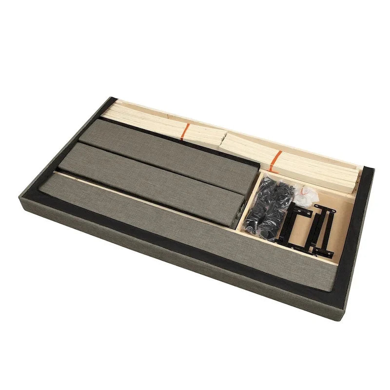 Modern Upholstered Square Stitched Platform Bed with Wooden Slats