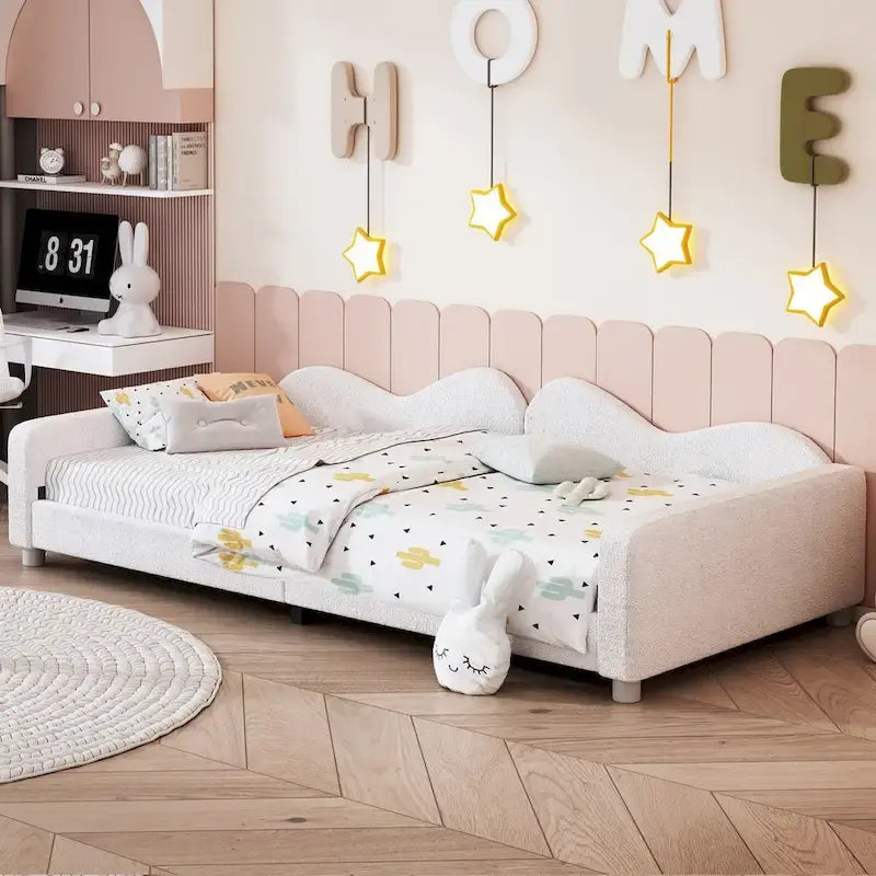 Twin size Upholstered Daybed with Cloud-Shaped Backrest