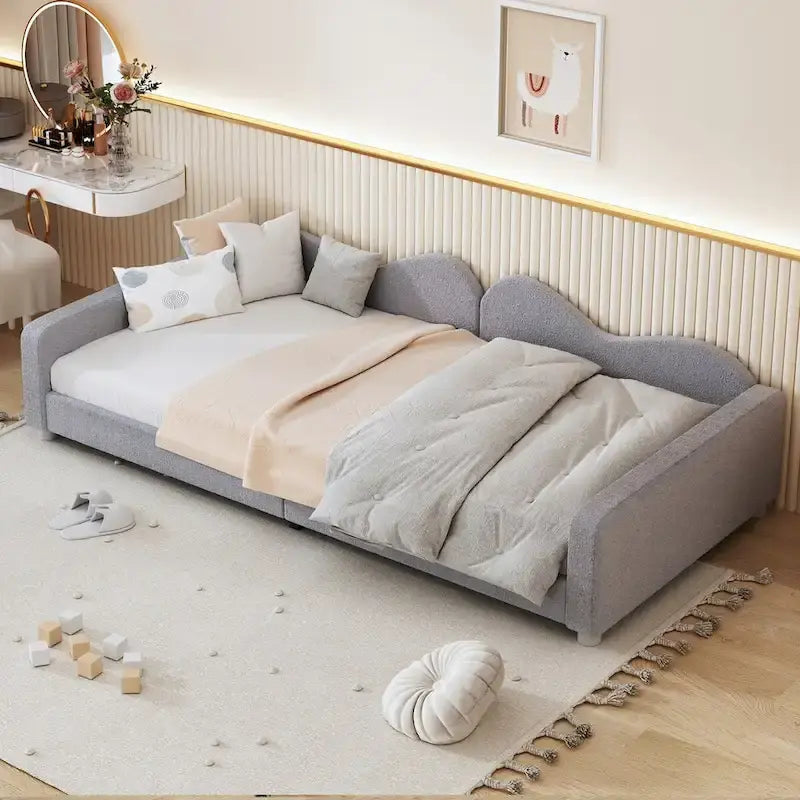Twin size Upholstered Daybed with Cloud-Shaped Backrest