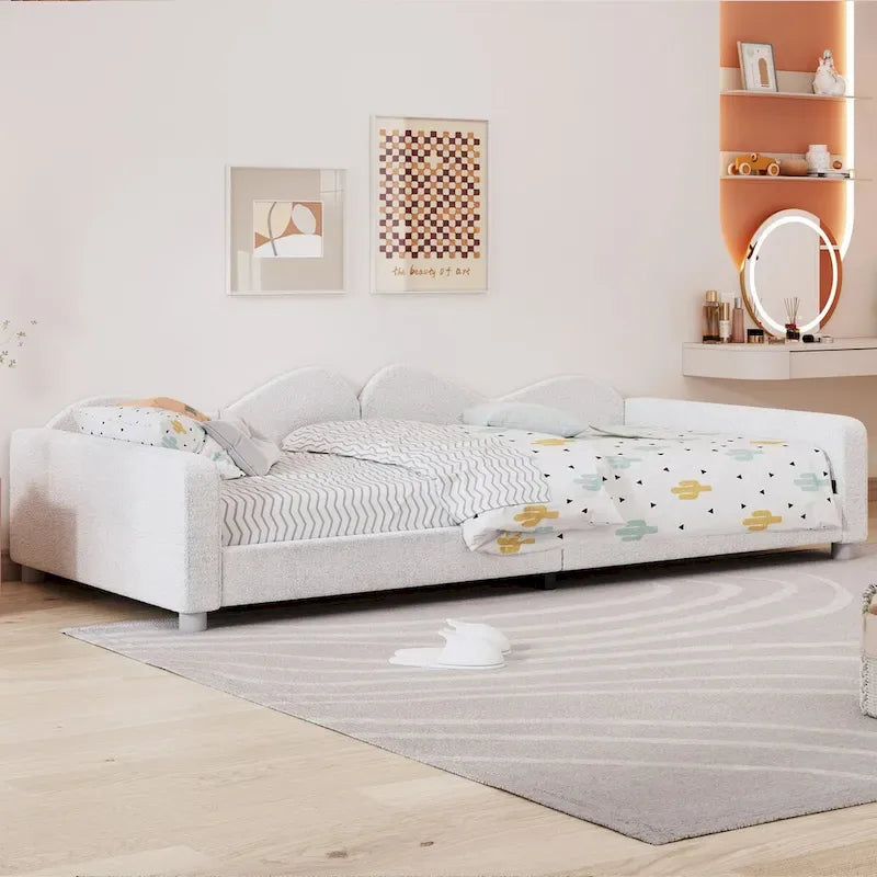 Twin size Upholstered Daybed with Cloud-Shaped Backrest