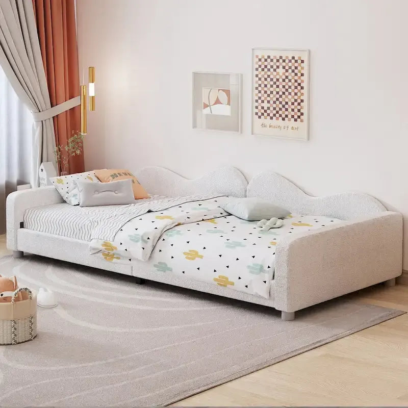 Twin size Upholstered Daybed with Cloud-Shaped Backrest