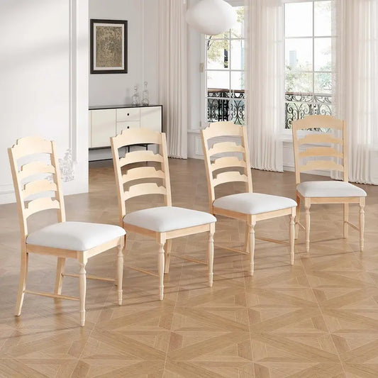 Vintage Traditional 4-Piece Upholstered Dining Chairs, Serrated Dining Backs,Cream