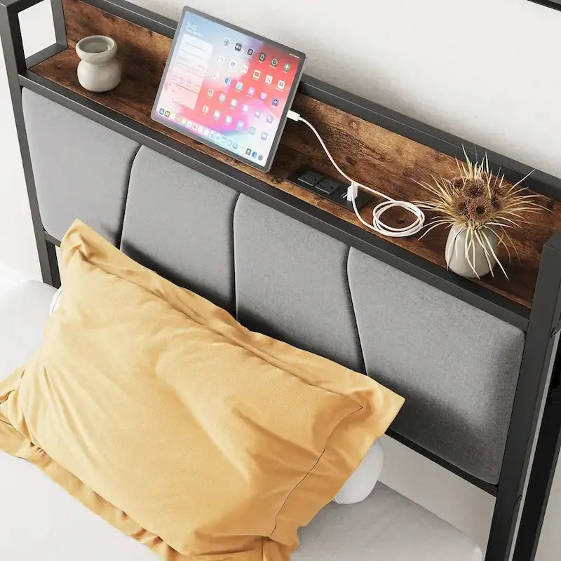 Twin Size Storage Headboard Bed with Charging Station,Easy Assembly