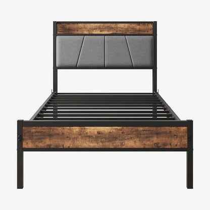 Twin Size Storage Headboard Bed with Charging Station,Easy Assembly