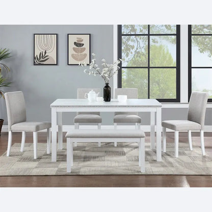 Wooden Dining Rectangular Table with Bench and 4 Chairs