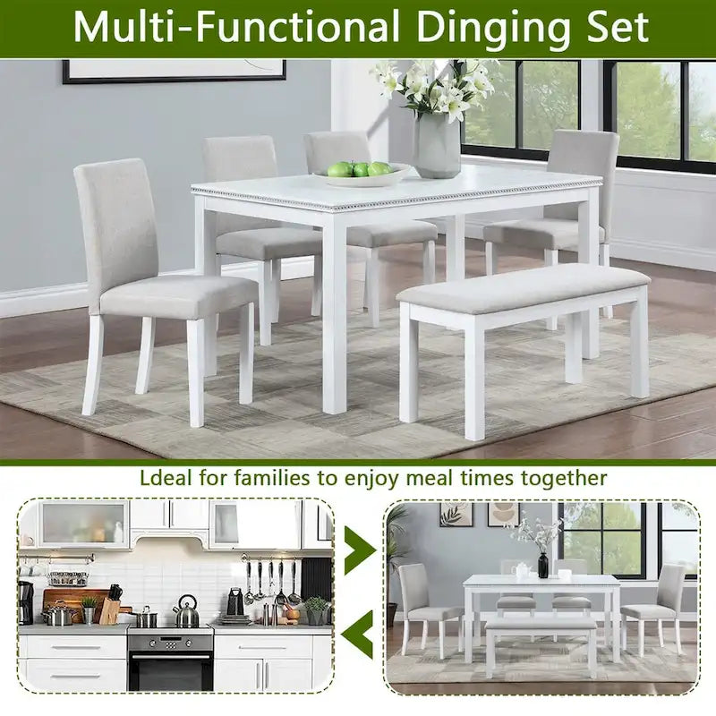 Wooden Dining Rectangular Table with Bench and 4 Chairs