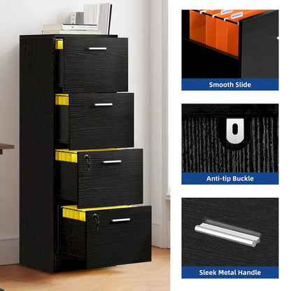 Moasis 15 Deep Vertical 4-Drawer File Cabinet with Lock for Letter A4-Sized Files