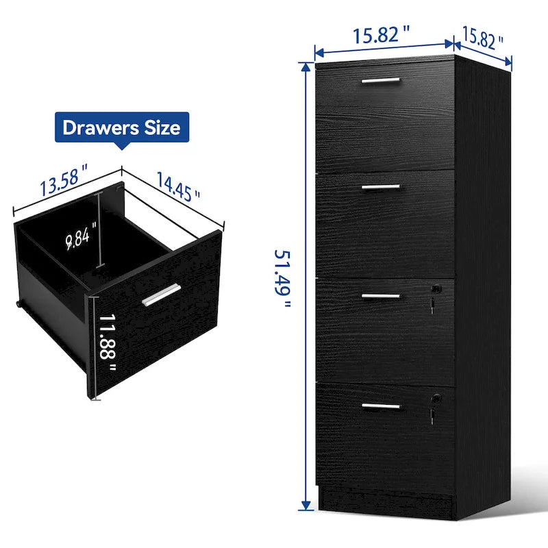 Moasis 15 Deep Vertical 4-Drawer File Cabinet with Lock for Letter A4-Sized Files