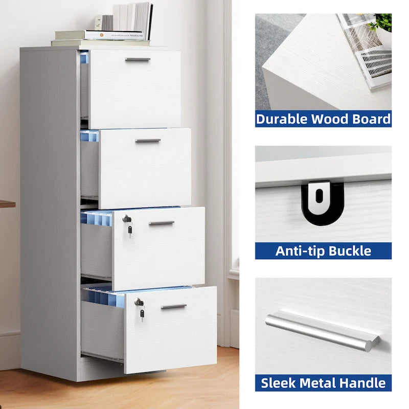 Moasis 15 Deep Vertical 4-Drawer File Cabinet with Lock for Letter A4-Sized Files