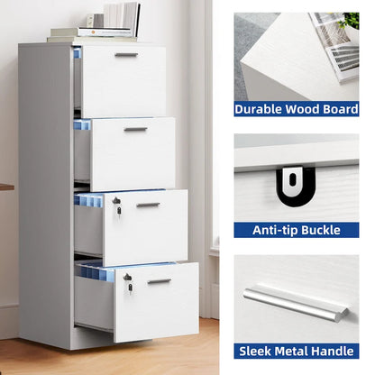 Moasis 15 Deep Vertical 4-Drawer File Cabinet with Lock for Letter A4-Sized Files
