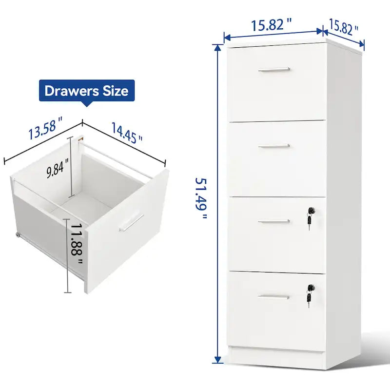 Moasis 15 Deep Vertical 4-Drawer File Cabinet with Lock for Letter A4-Sized Files