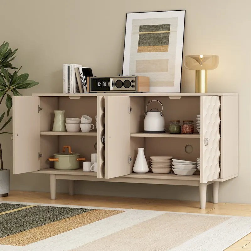 Modern 4-door Sideboard with Convex Pattern Doors
