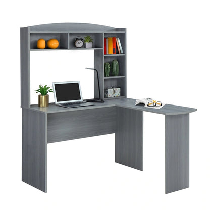 Techni Mobili Modern L-Shaped Desk with Hutch Grey