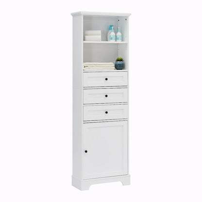 Tall Storage Cabinet with 3 Drawers and Adjustable Shelves for Bathroom