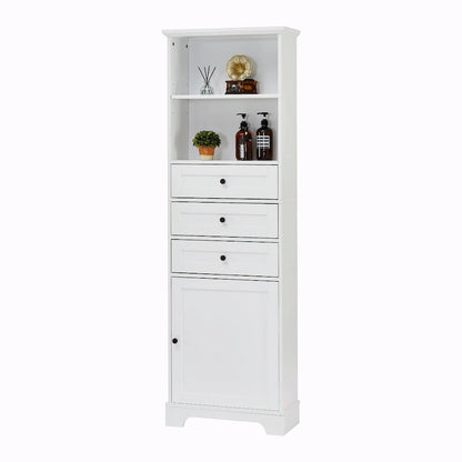 Tall Storage Cabinet with 3 Drawers and Adjustable Shelves for Bathroom