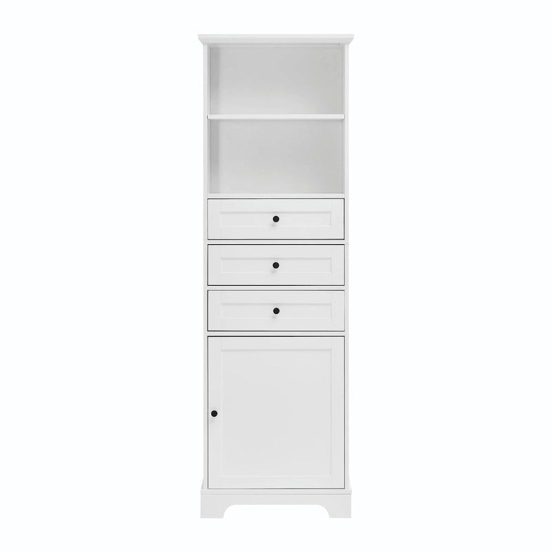 Tall Storage Cabinet with 3 Drawers and Adjustable Shelves for Bathroom