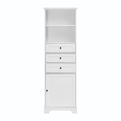 Tall Storage Cabinet with 3 Drawers and Adjustable Shelves for Bathroom