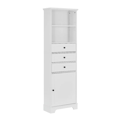 Tall Storage Cabinet with 3 Drawers and Adjustable Shelves for Bathroom